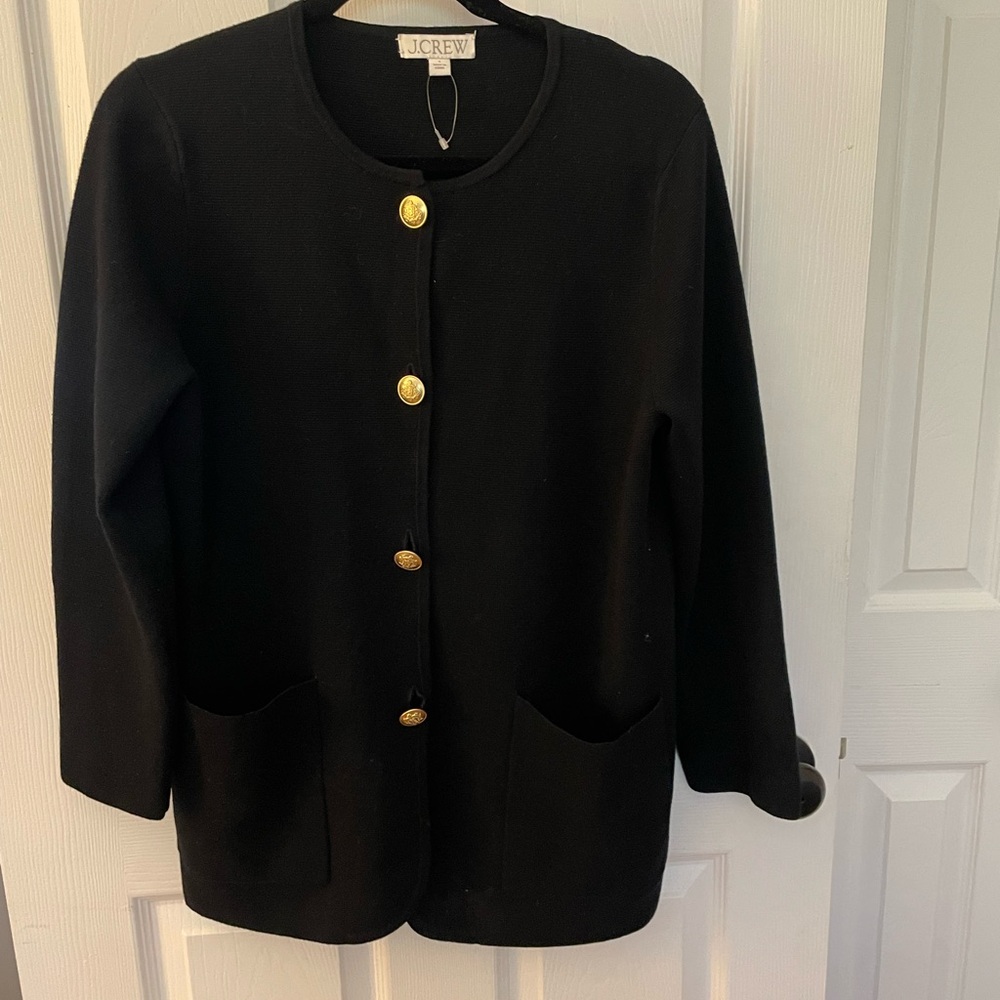 J. Crew Black Blazer Cardigan Jacket with Gold Buttons